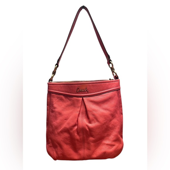 Coach Ashley Leather Convertible Hobo Bag - Coral Orange - Picture 1 of 15